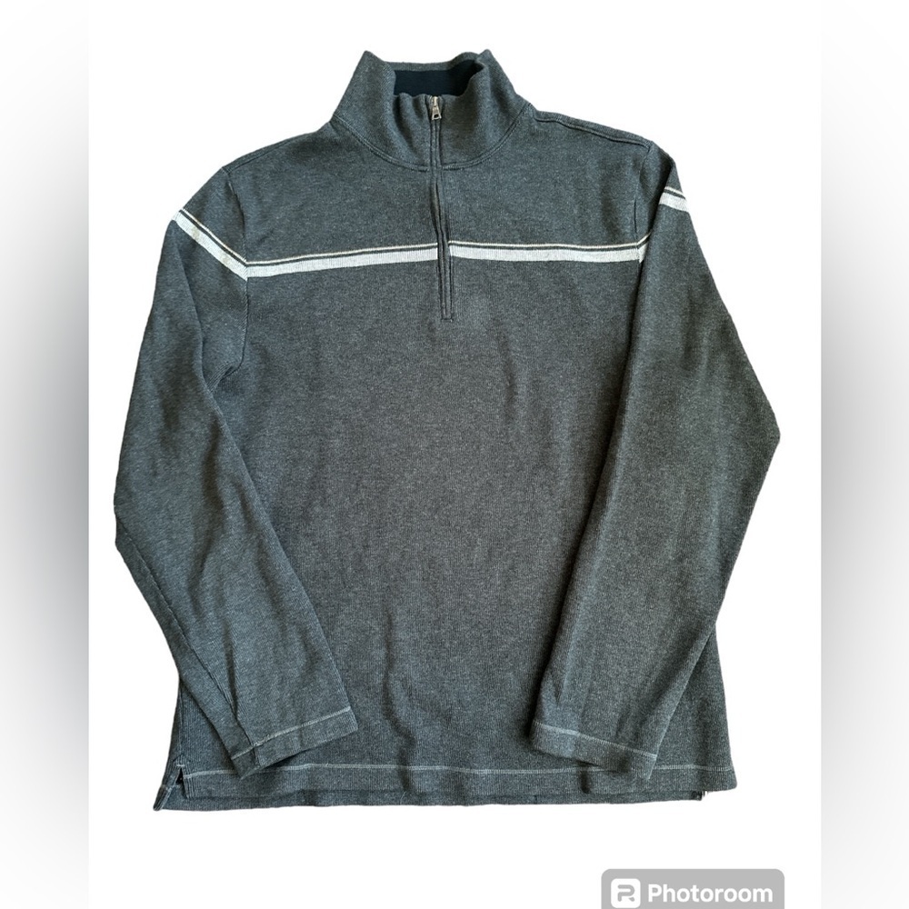 Banana Republic 3/4 zip long sleeve‎ top sweater gray mens XL pullover stripe